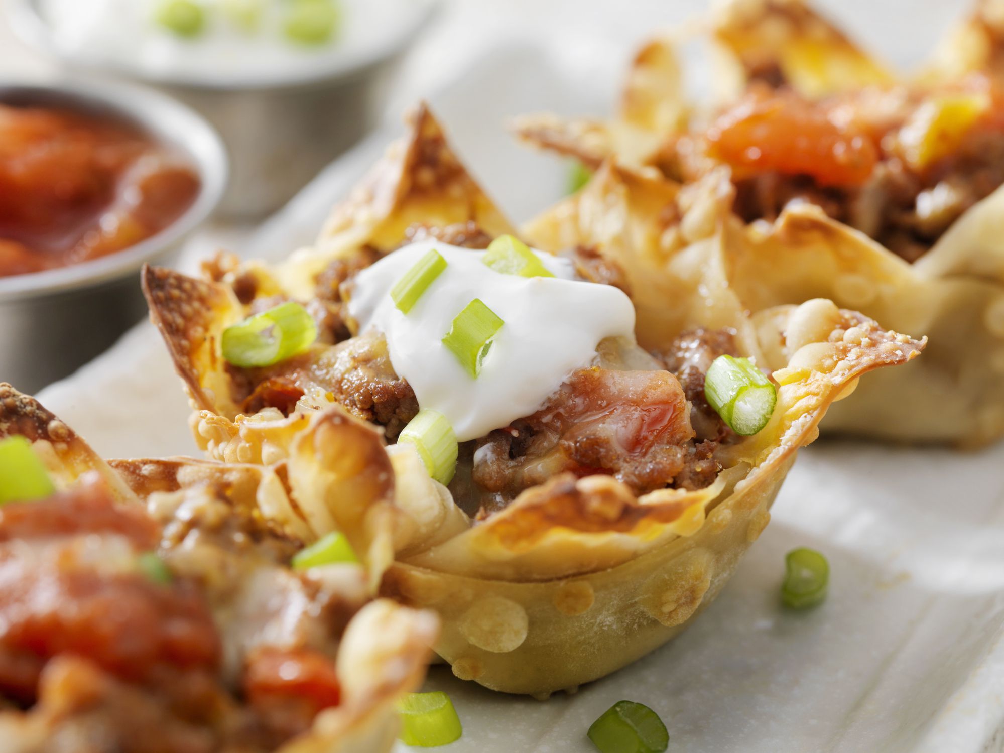 Crispy Baked, Wonton Taco Bowls