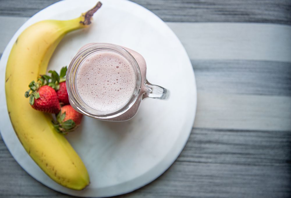 Vegan banana with strawberry smoothie