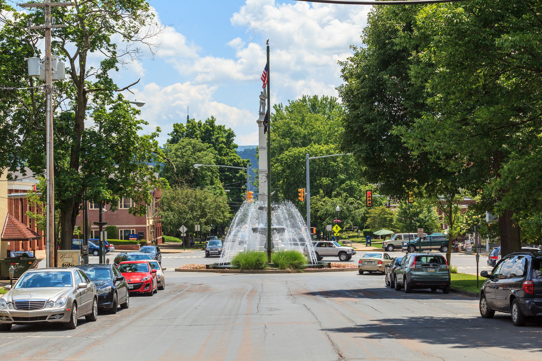 Bloomsburg, PA, USA - June 15, 2013: A distinctive monument located in Market Square in the downtown area of the Town of Bloomsburg.