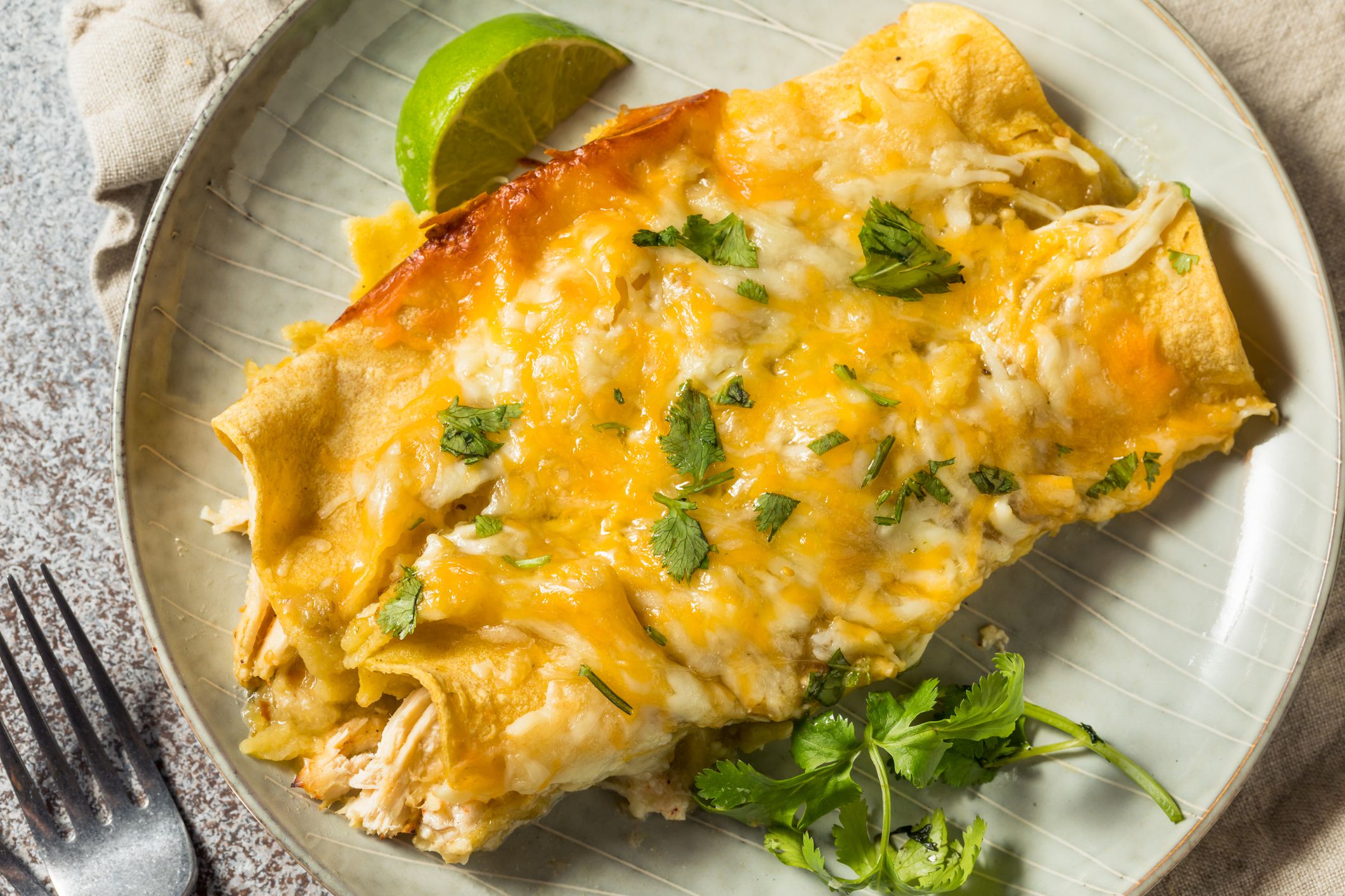Homemade Mexican Tomatillo Green Enchiladas with Chicken and Cilantro