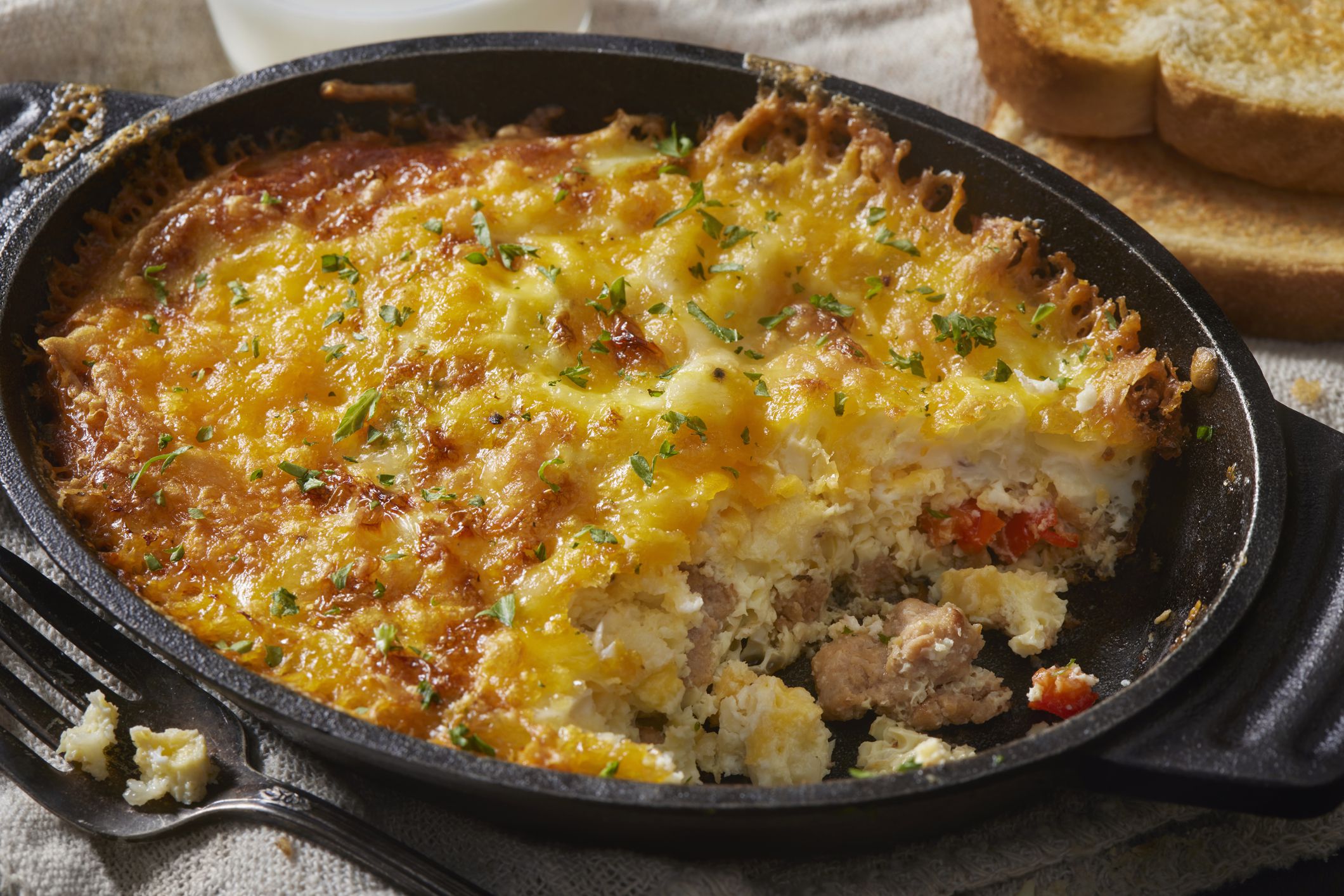 Individual Low Carb Crustless Sausage and Peppers Omelet with Toast