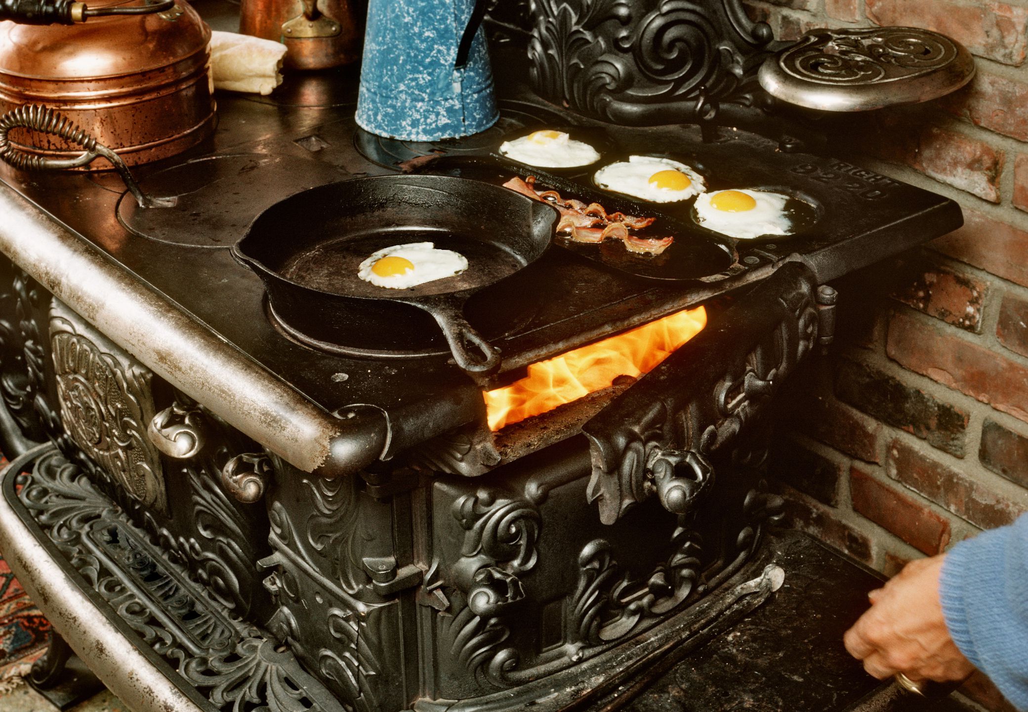 BreakfaSt cooked on an old wood kitchen stove.