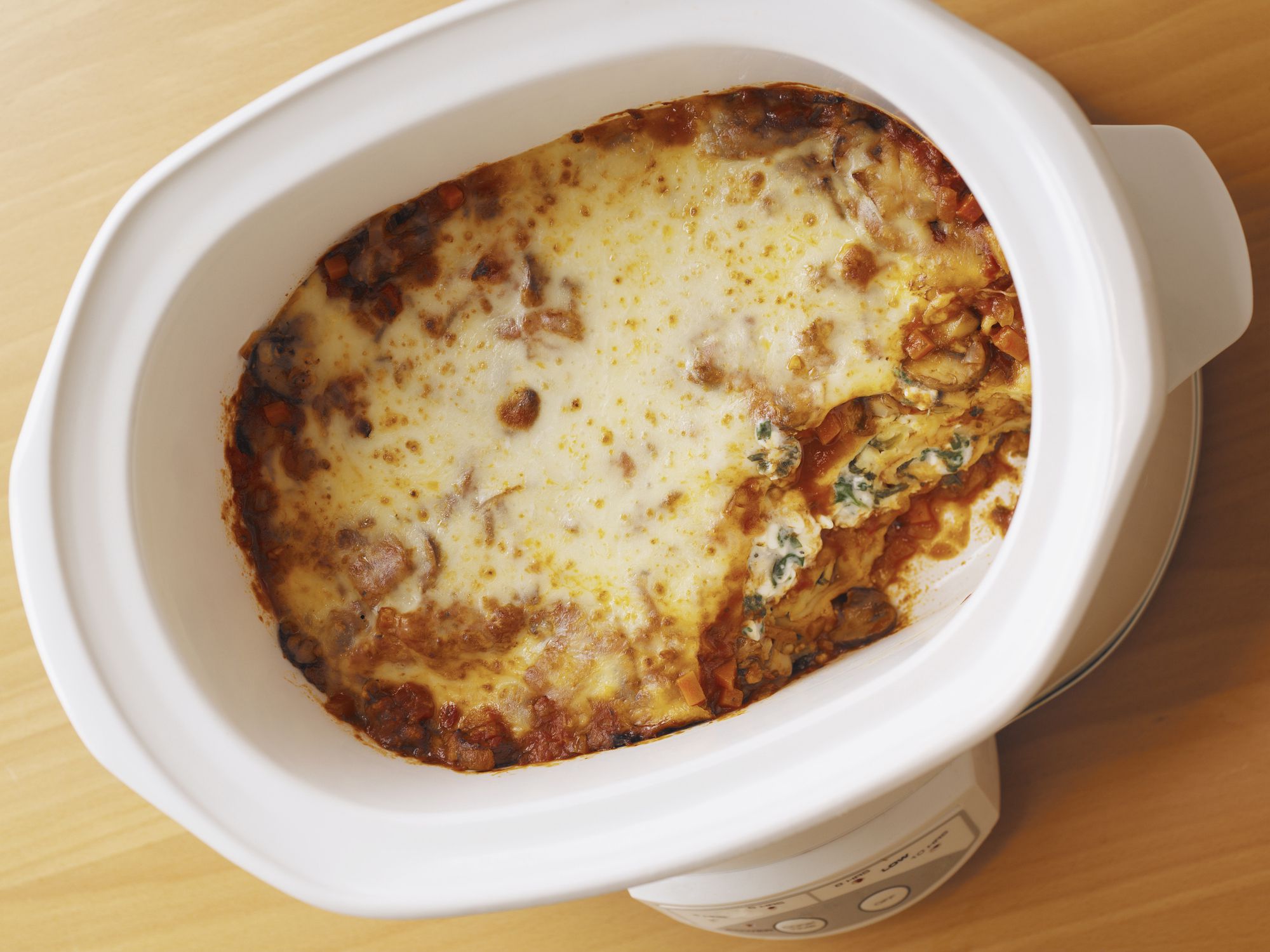 Lasagna made in a crockpot.