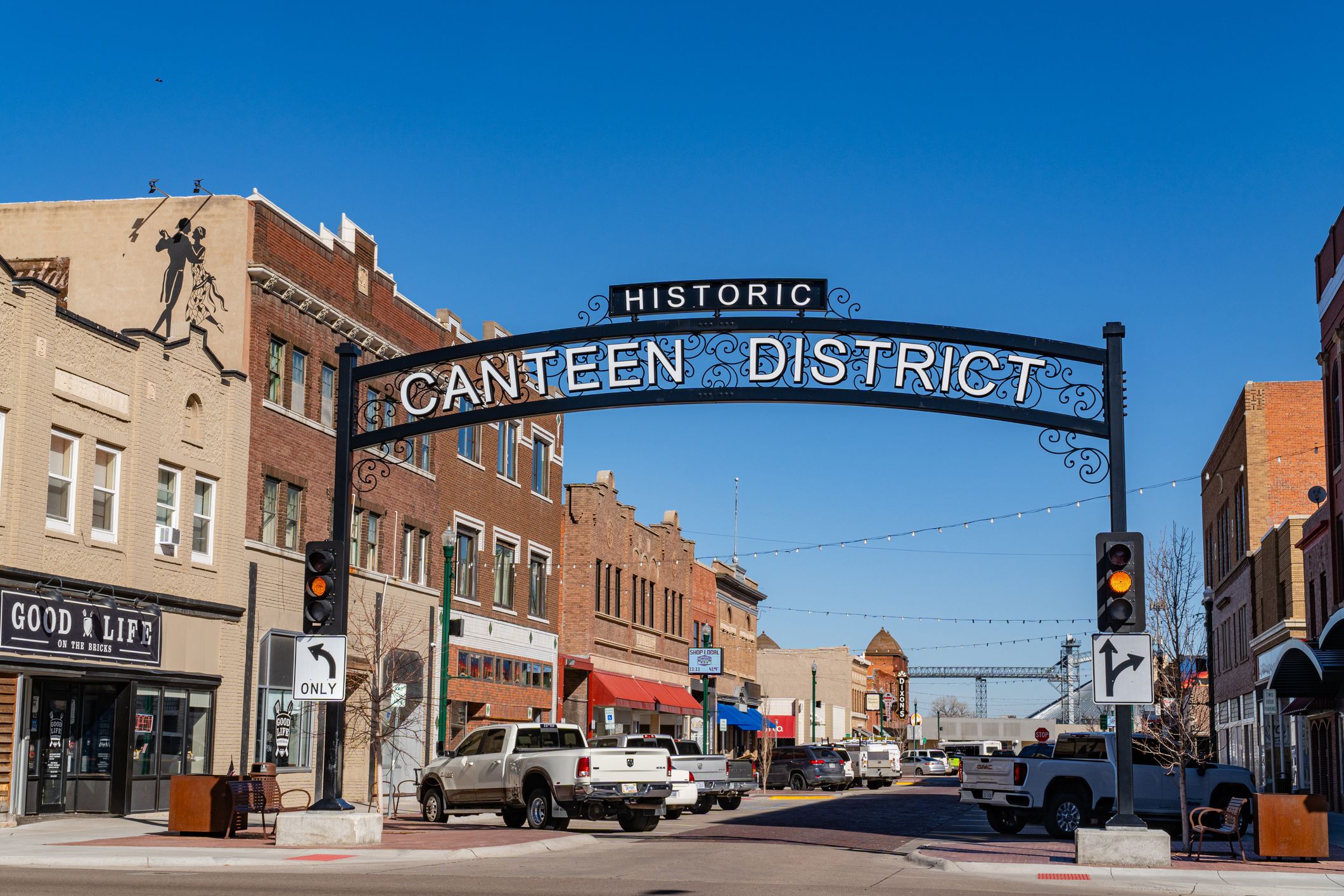 North Platte, NE, US-March 1, 2024: Sign at the entrance to the historic Canteen District, a downtown entertainment and restaurant neighborhood.