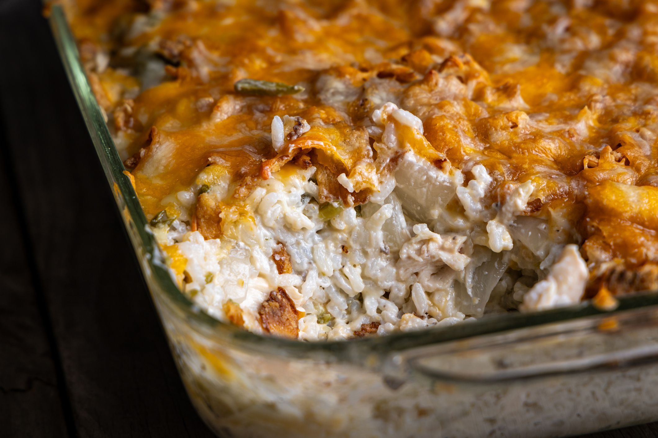 Easy baked chicken, rice, cheese, and green bean casserole recipe