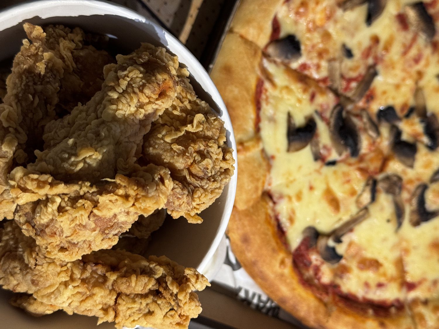 chicken legs and pizza fast food