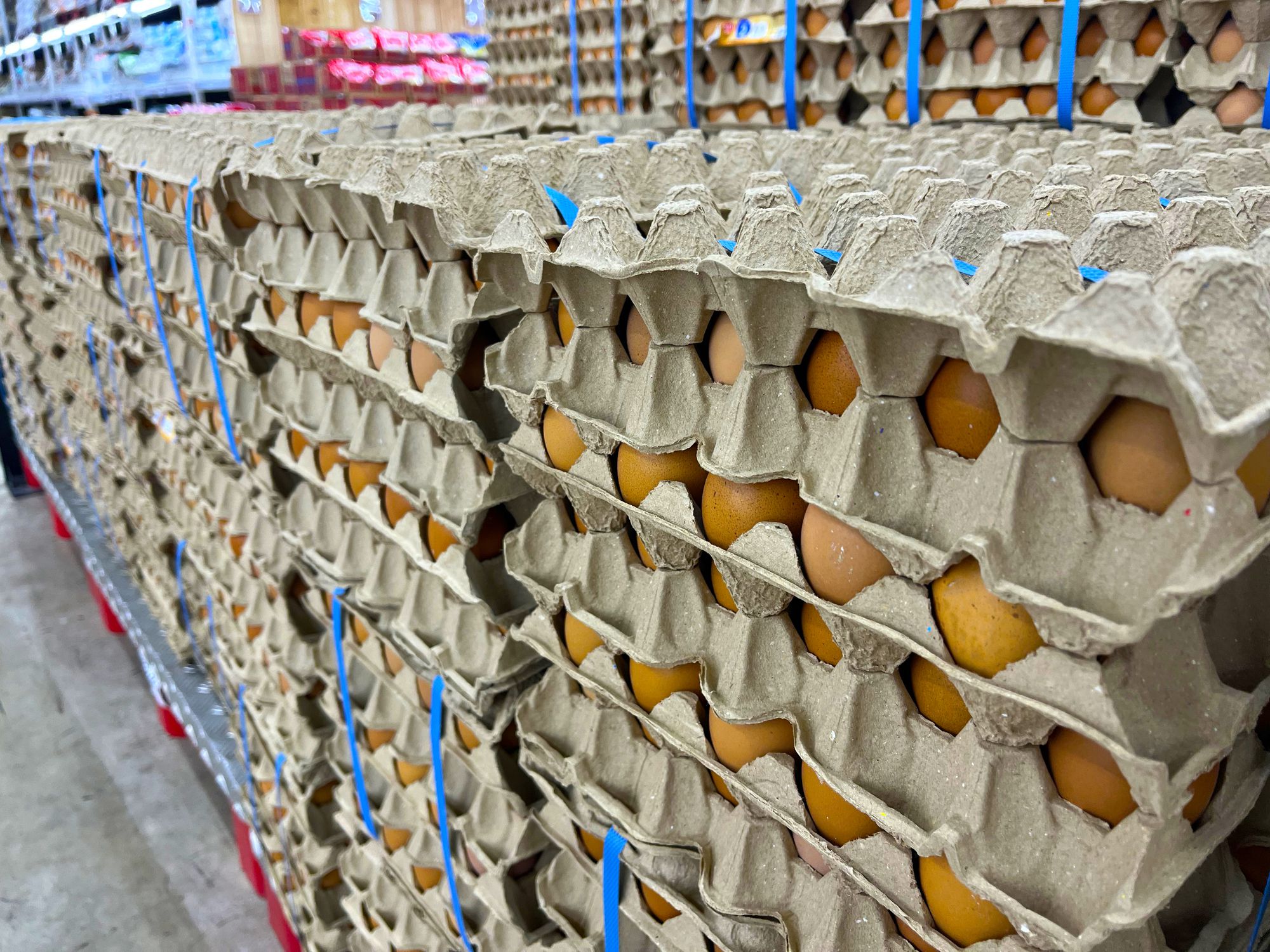 Chicken eggs in egg tray for sale in supermarket