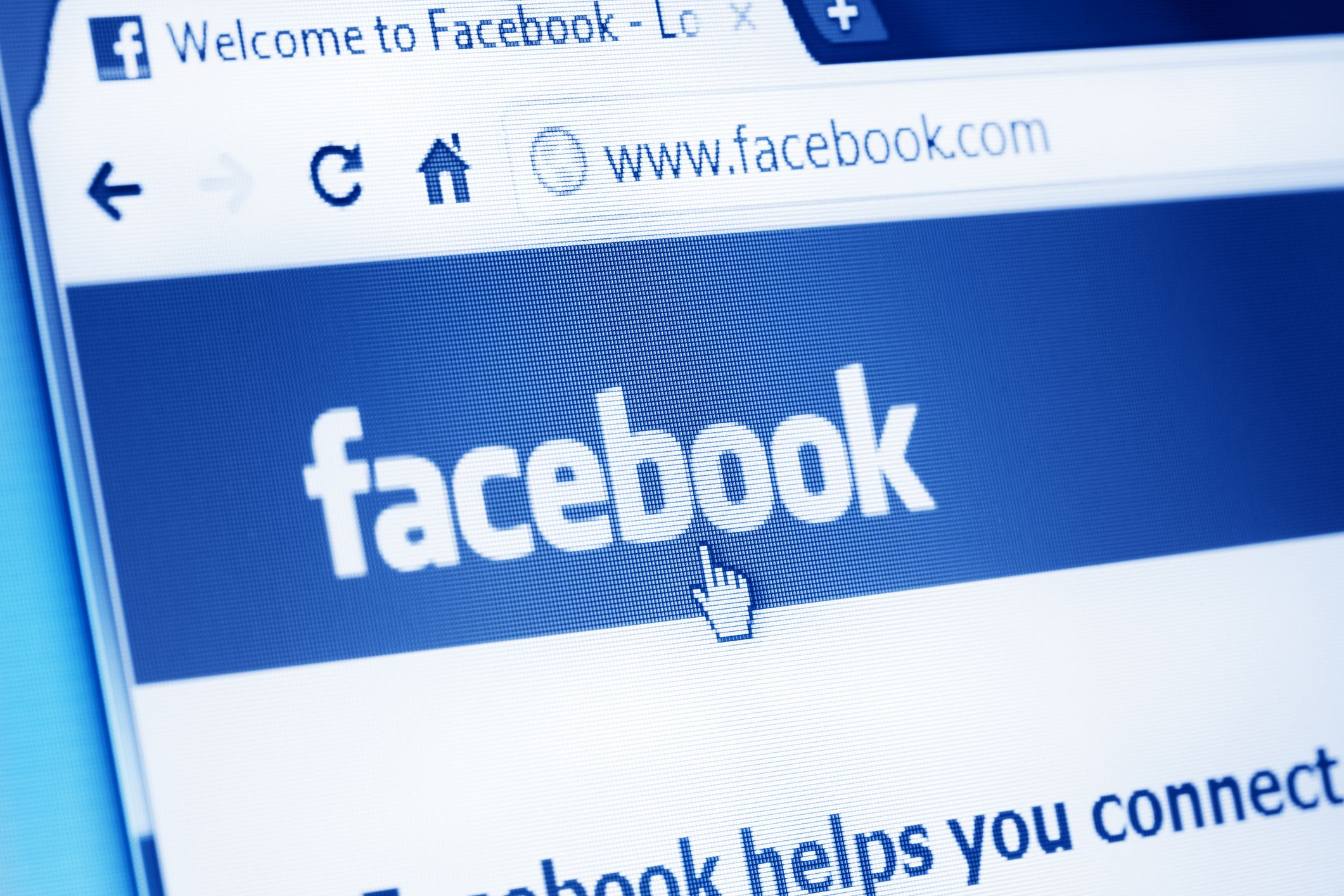 acebook main webpage on Google Chrome browser on LCD screen