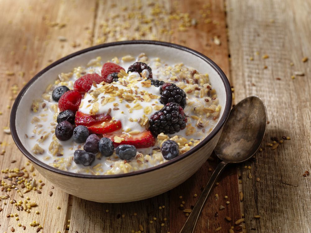 Hot 7 Grain Breakfast Cereal With Yogurt and Fresh Fruit