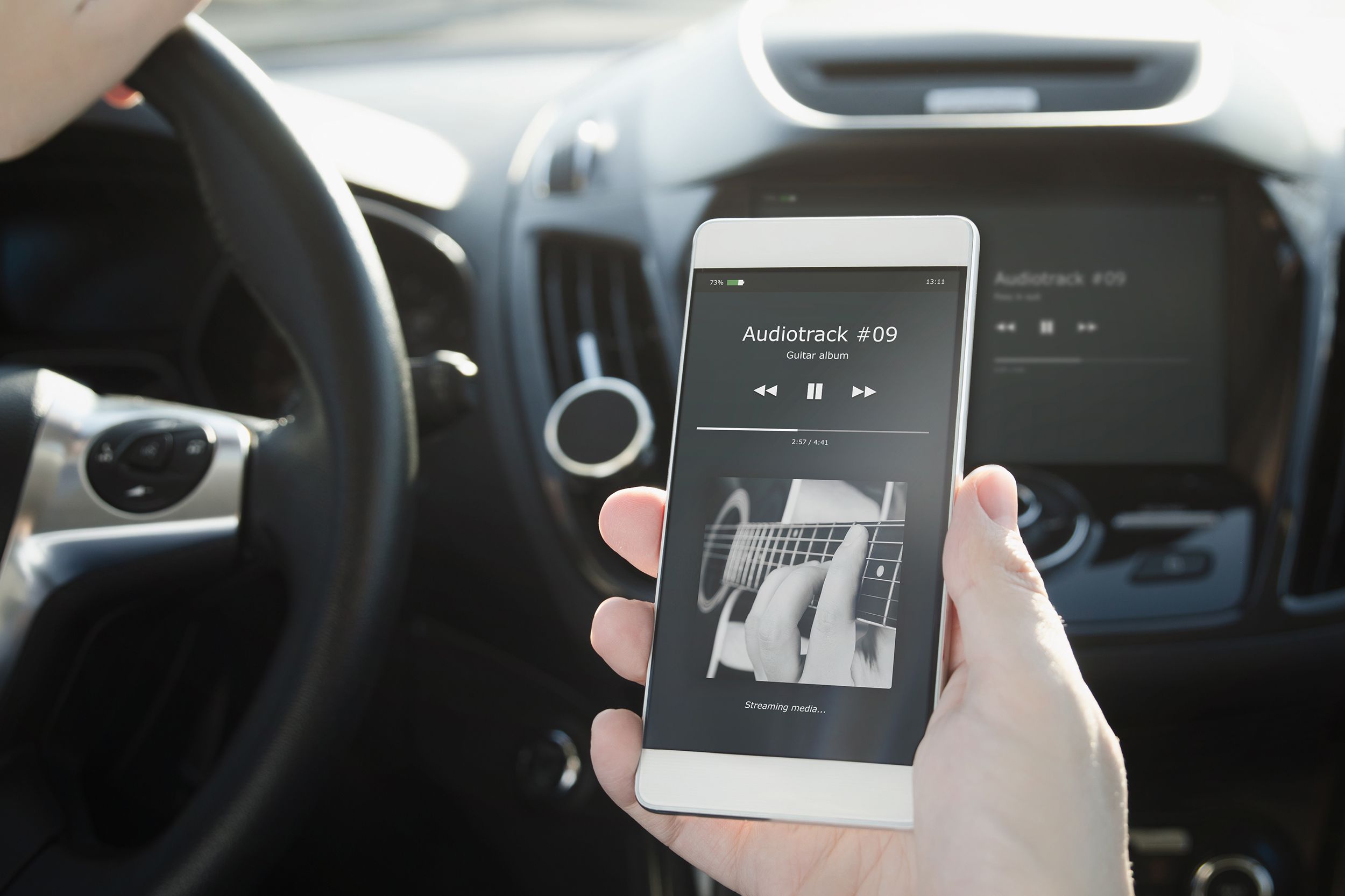 smart phone connected to car audio system