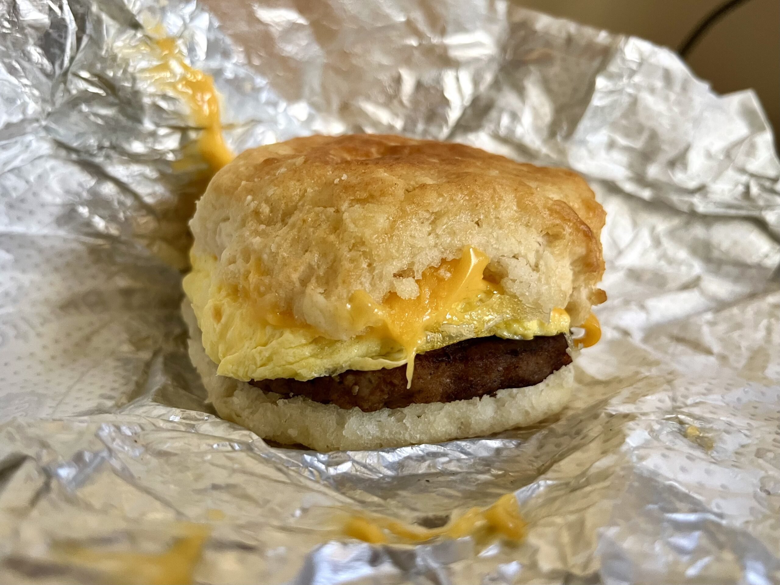 Sausage, egg, and cheese biscuit from Chick-fil-A