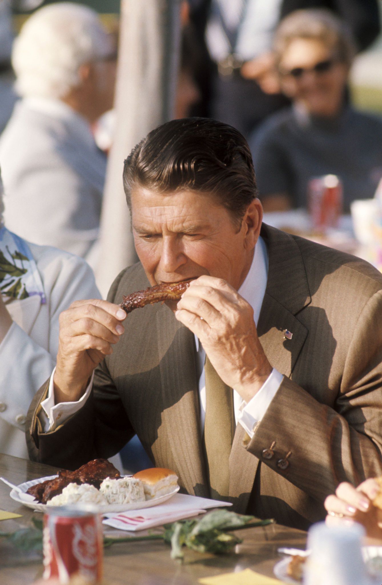 Ronald Reagan Eating Ribs at Barbeque June 1976