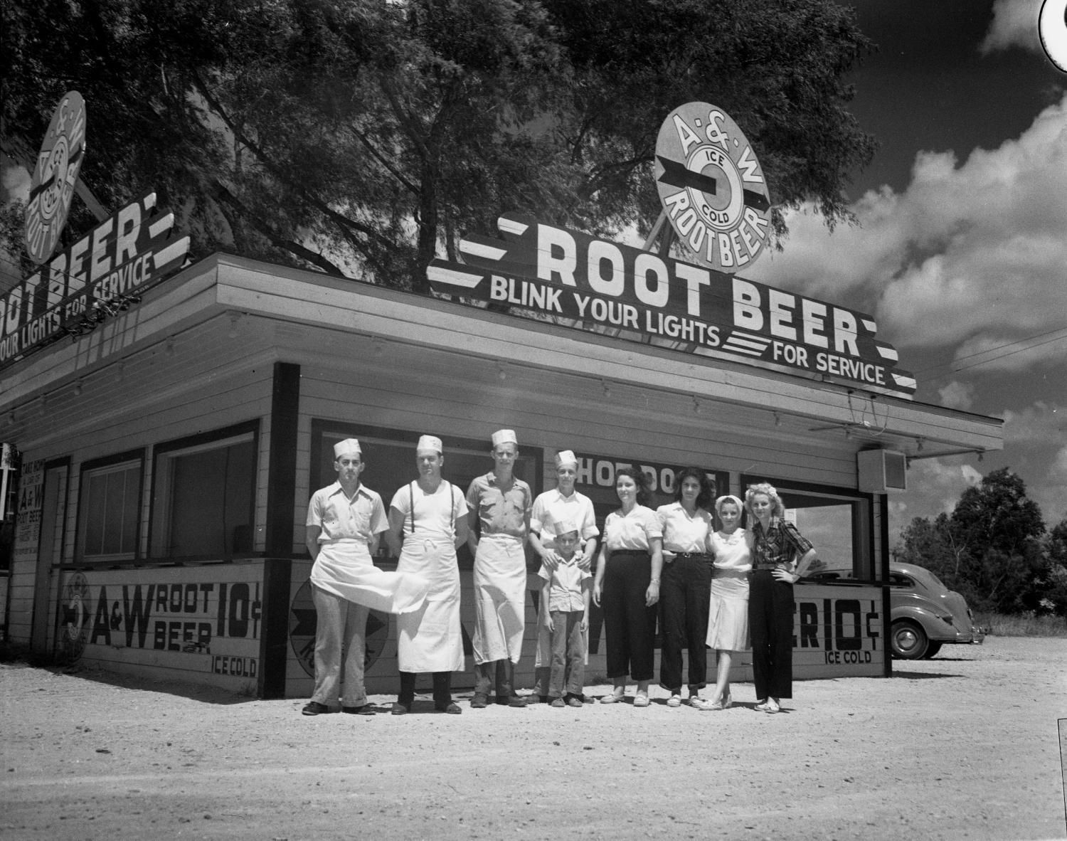 Staff of a A & W Root Beer stand, Austin Texas, 1947