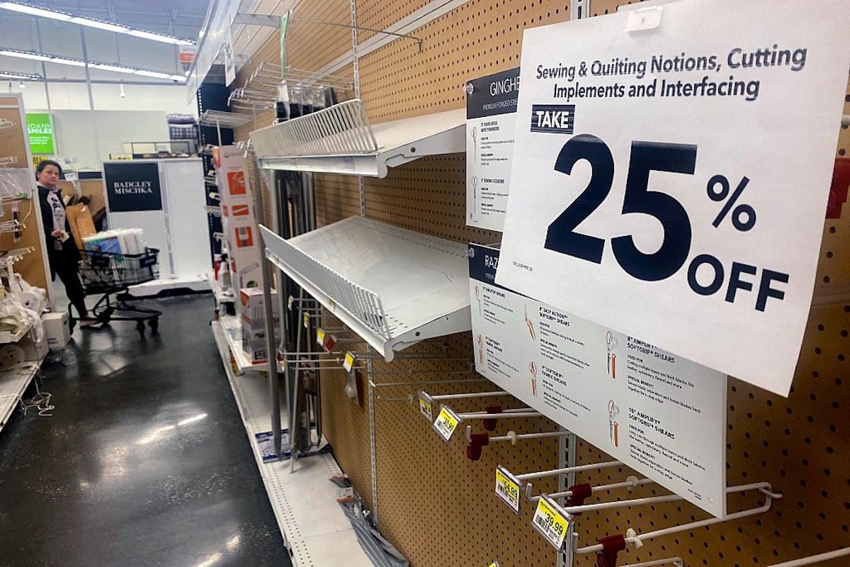 People shop at a JoAnn Fabric as the store is set to close after filing for bankruptcy on March 07, 2025 in Paramus, New Jersey.