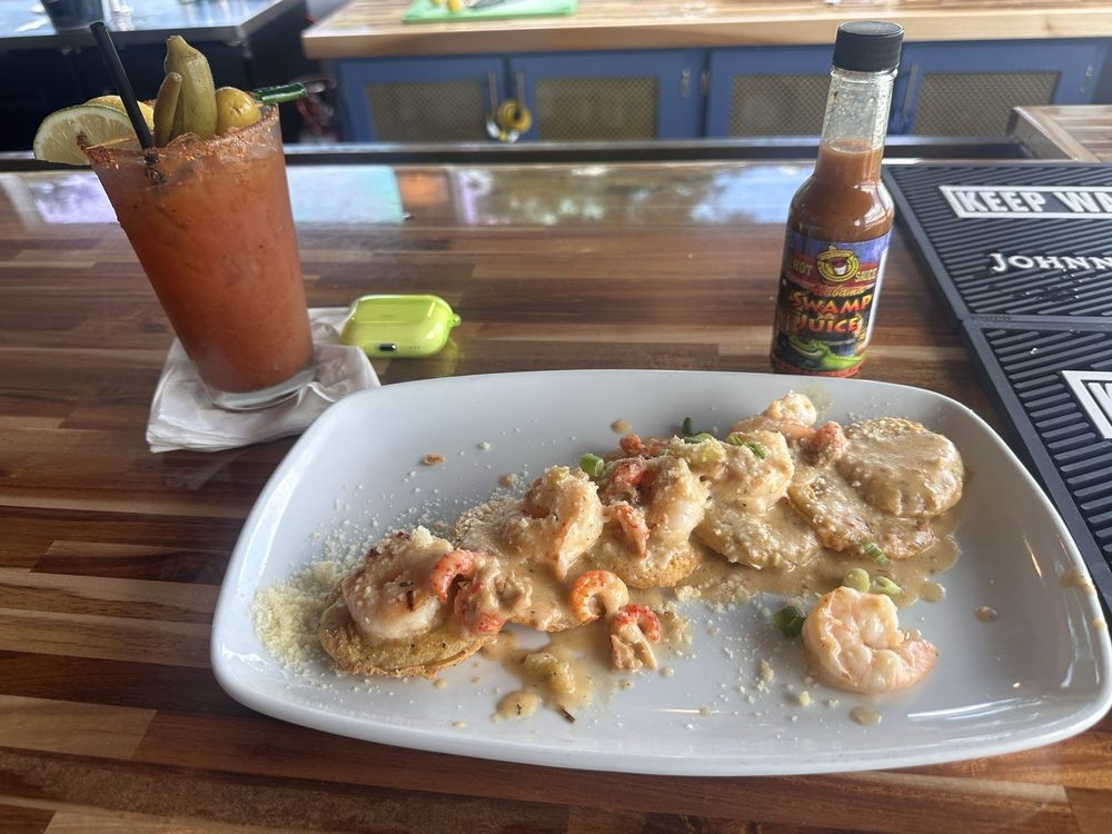 Shrimp and fried green tomatoes from Blow Fly Bar and grill in Gulfport, MS