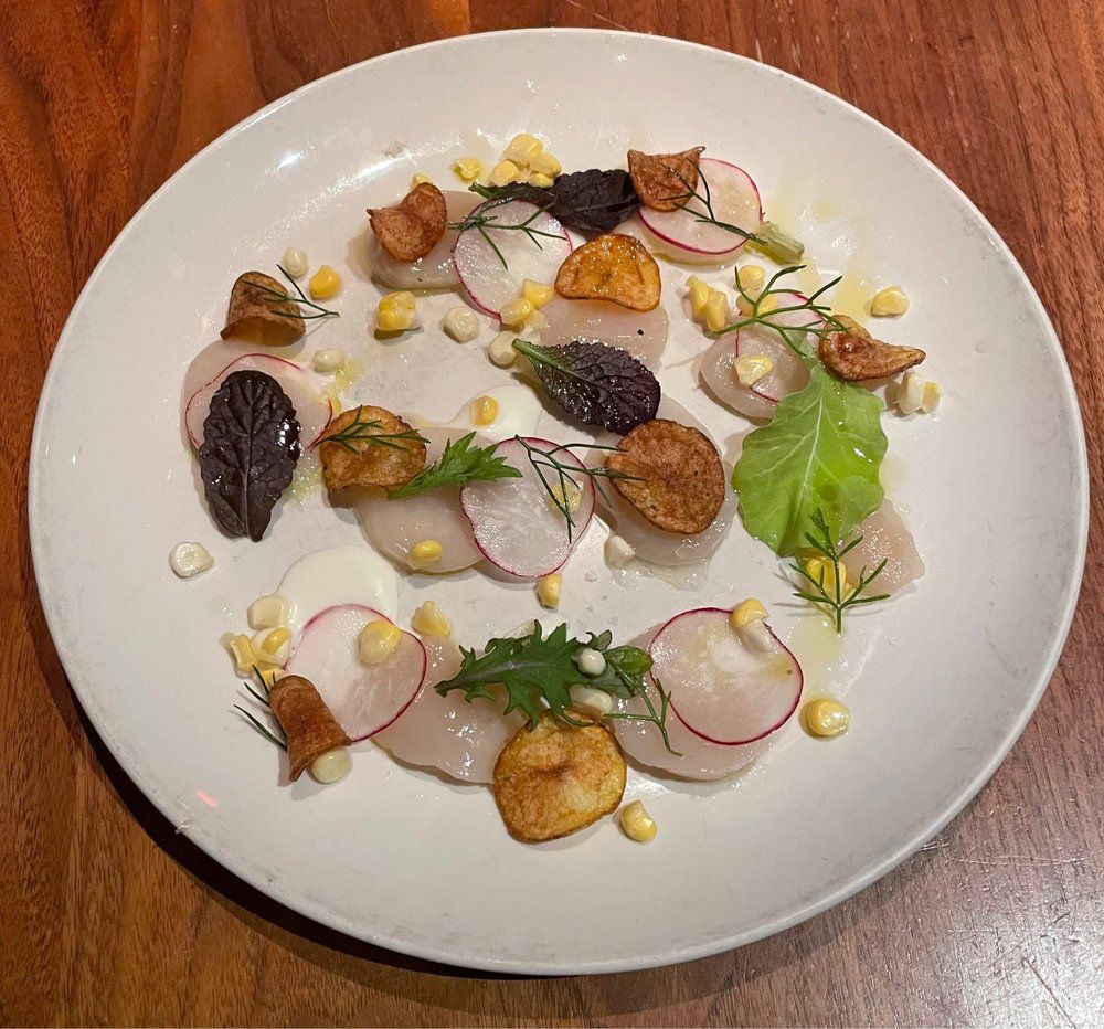 Scallop crudo from Hen of the Wood in Burlington, VT