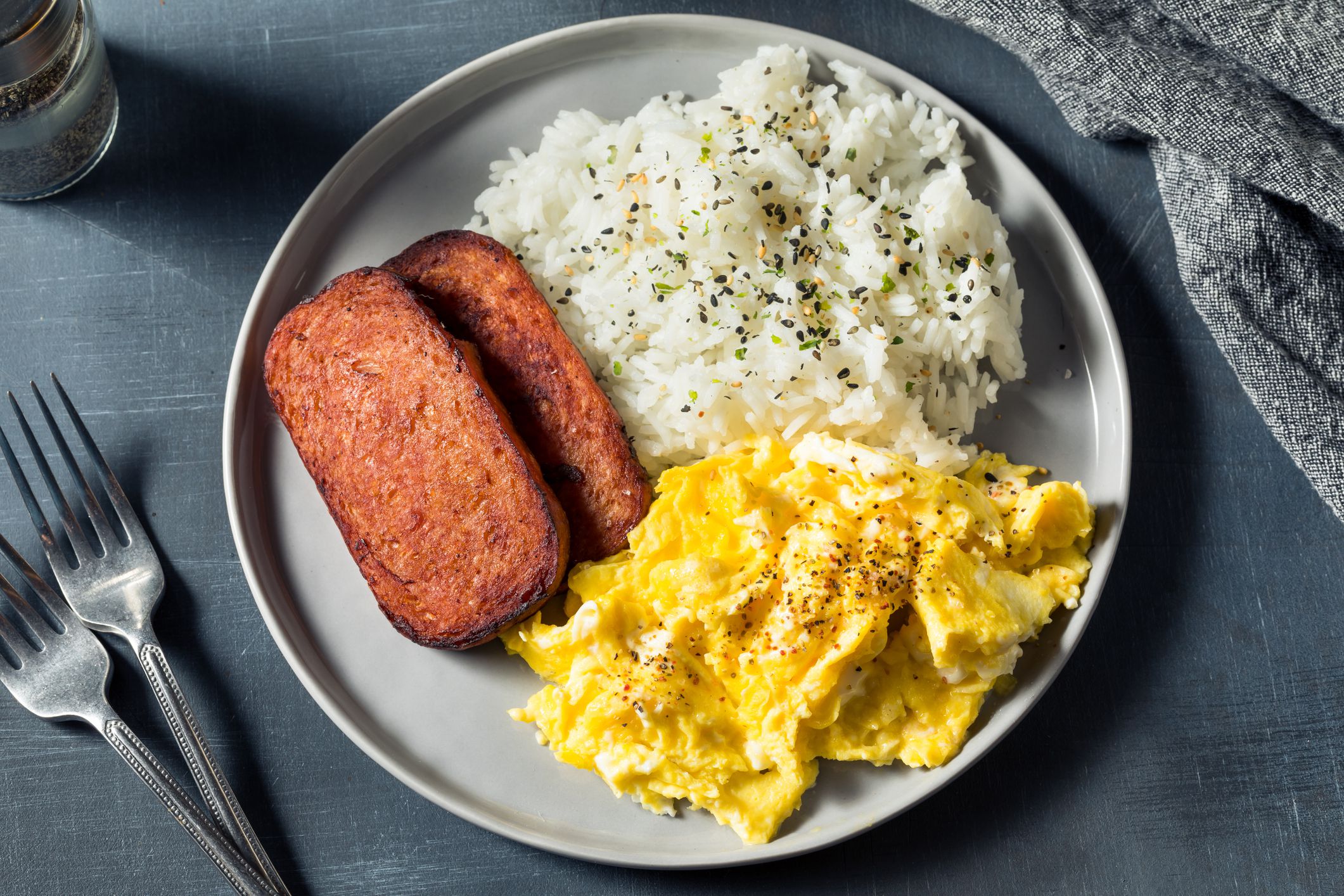 Homemade Hawaiian Egg Breakfast with Ham and Rice