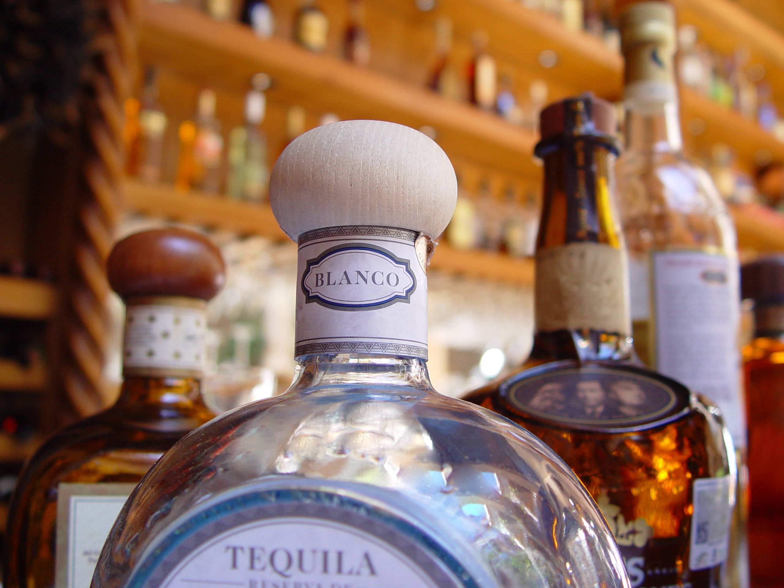 close up of tequila bottles