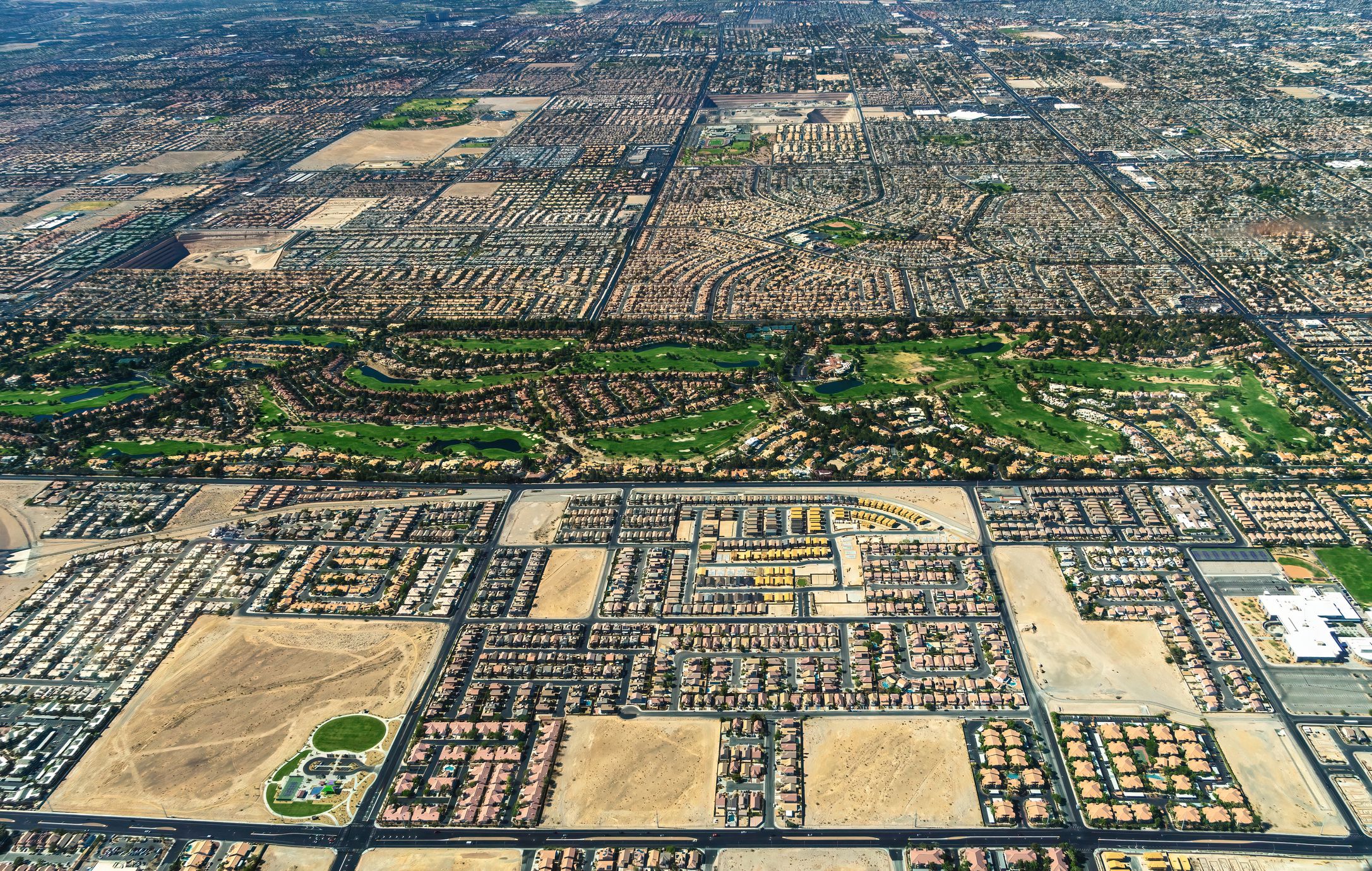 Henderson, Nevada, U.S.A, The aerial view of a residential area before sunset.
