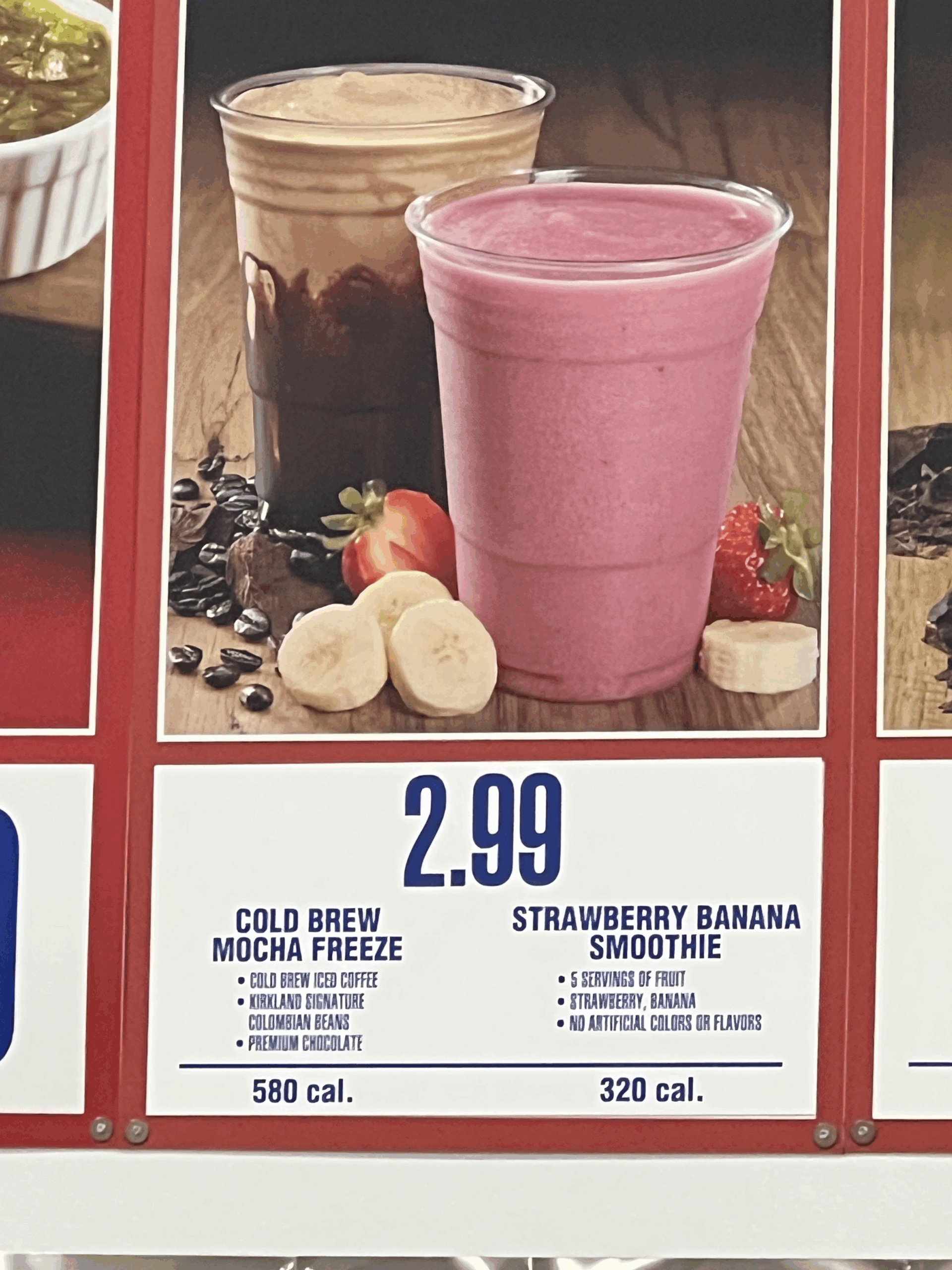 Costco strawberry banana smoothie menu board