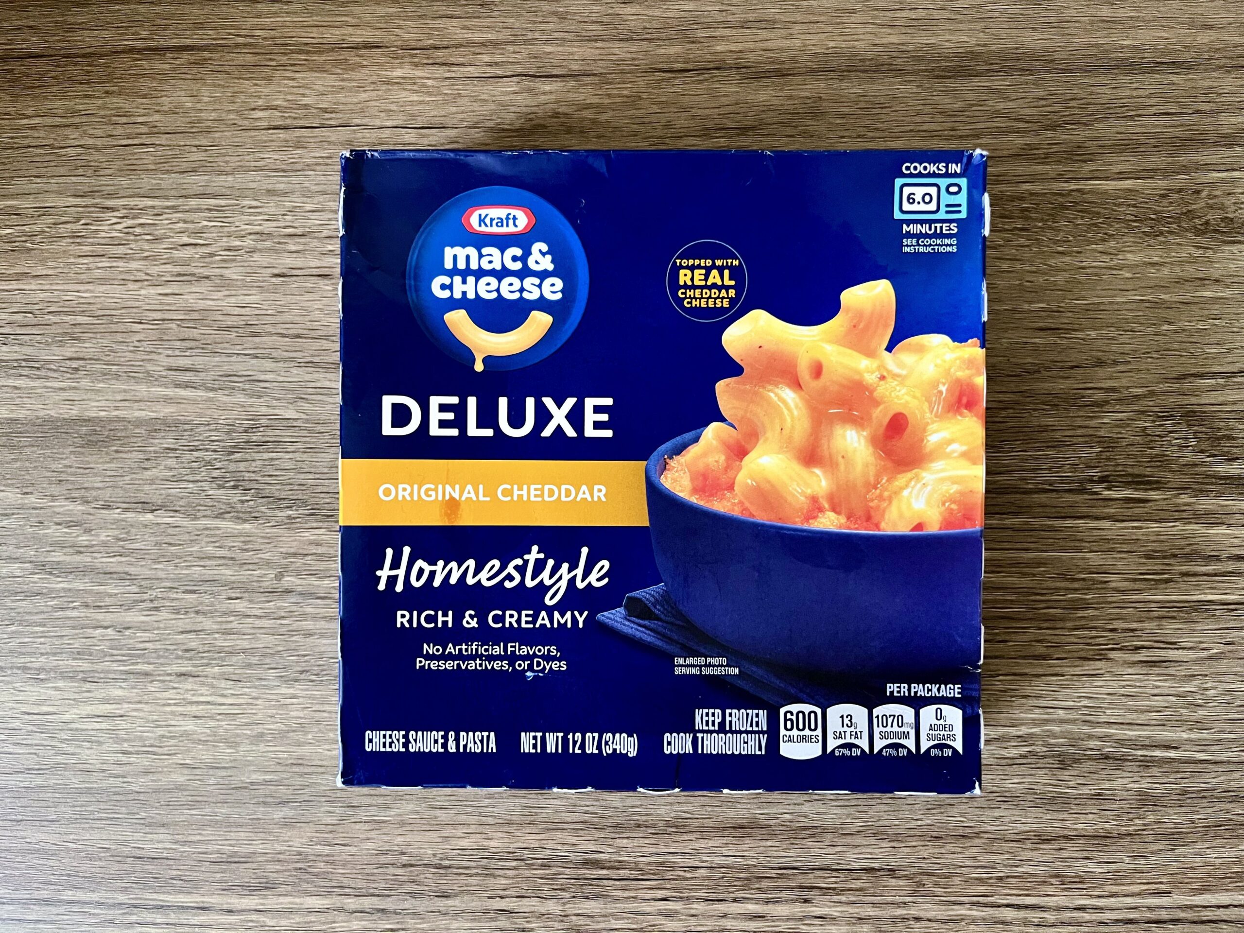 Kraft deluxe original cheddar homestyle frozen mac and cheese