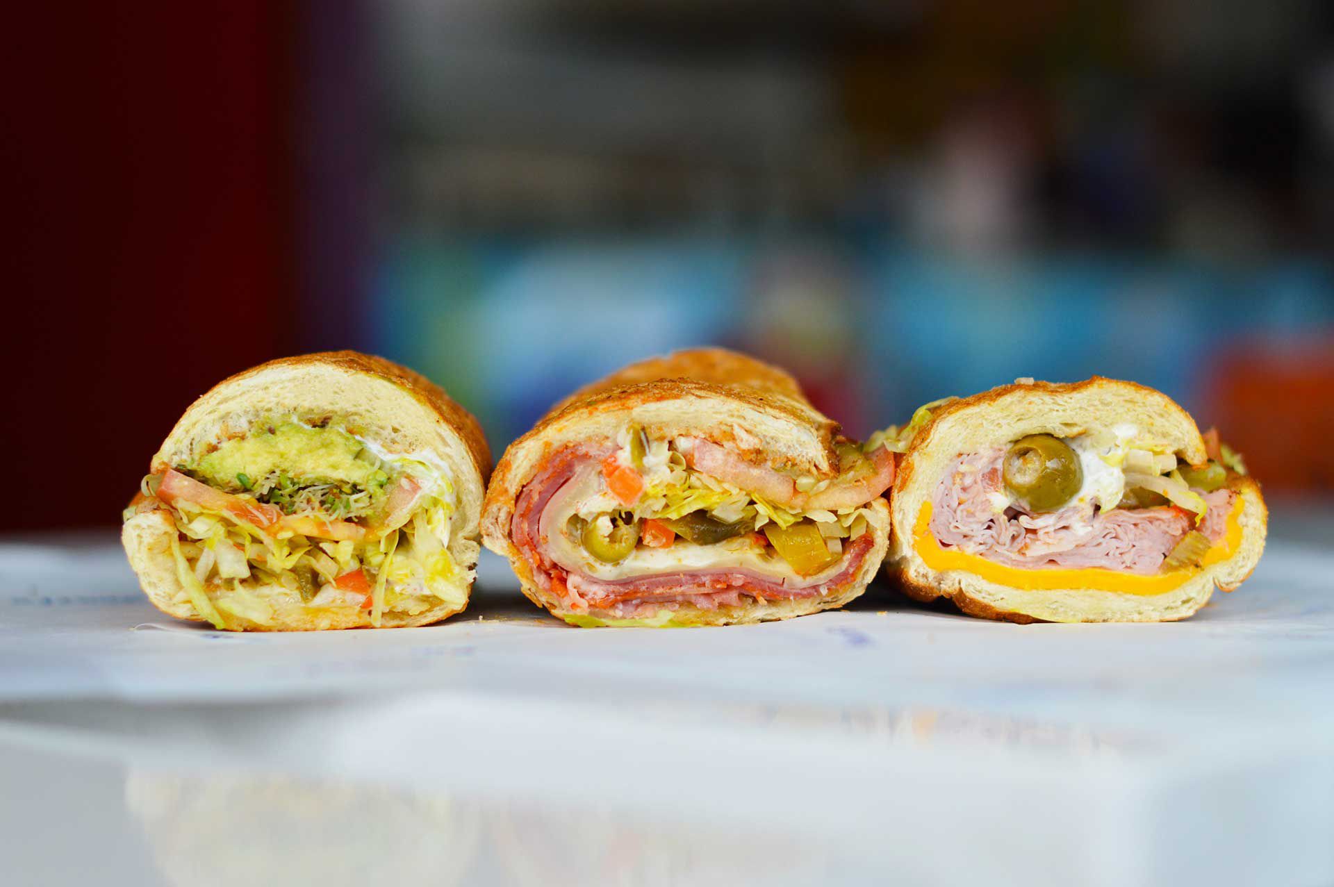 three sandwiches from Snarf's Sandwiches