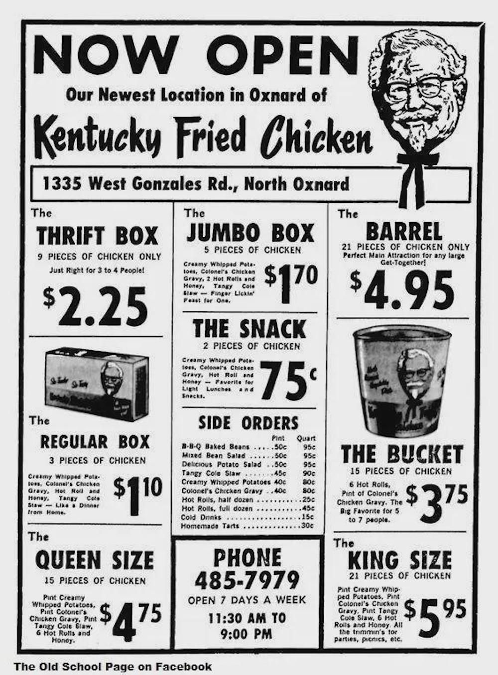 KFC original menu (1952)