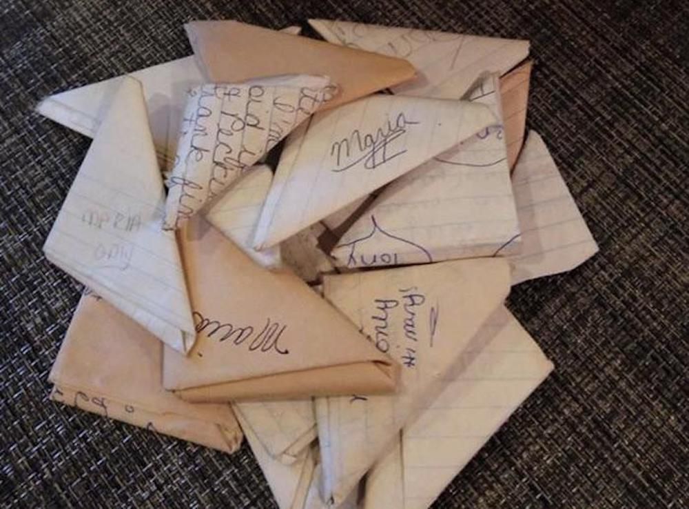 Passing notes in class.