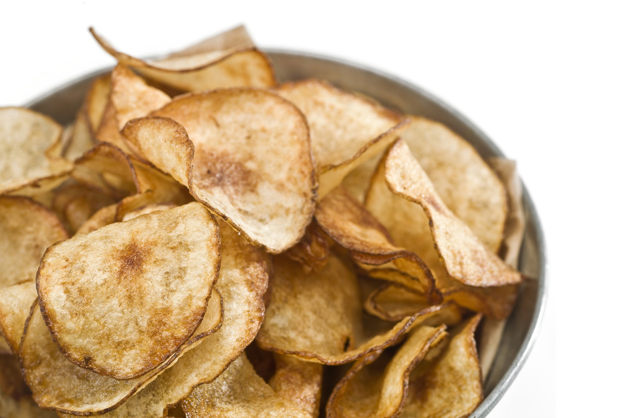 Homemade potato chips in a bowl