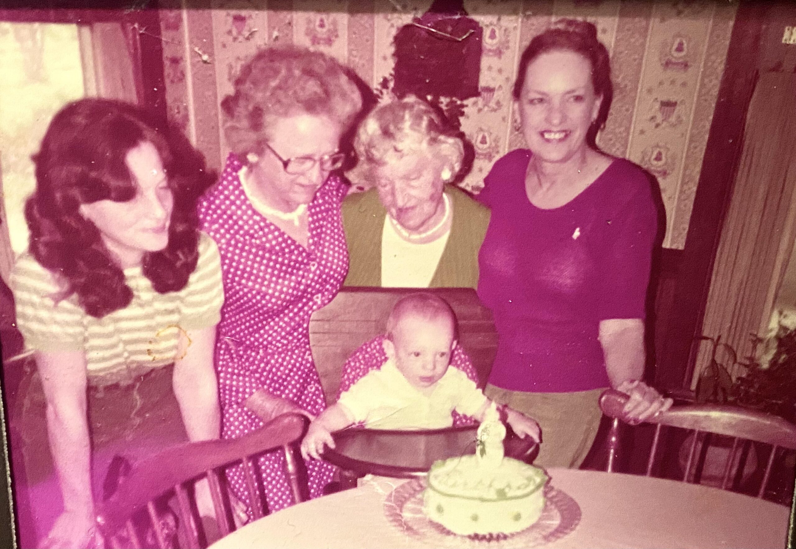 1st bday May 28, 1983. A picture with the impactful women in my life. From left; Mom, neighbor lady, great grandma, grandma