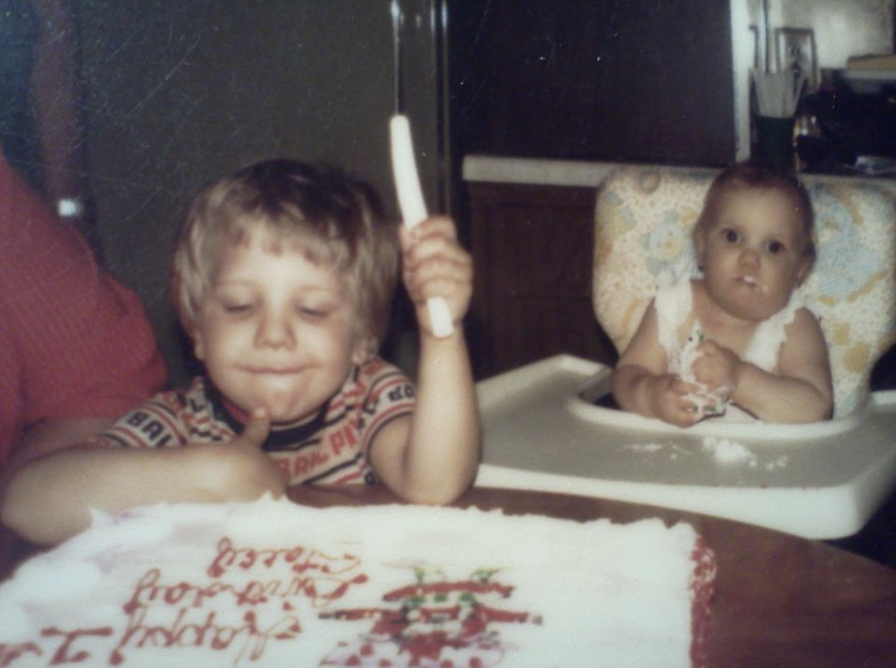Ready to tear up my little sisters first birthday cake, May 7th 1983