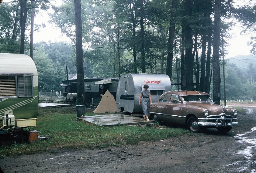 Camping in the woods in the 1950s