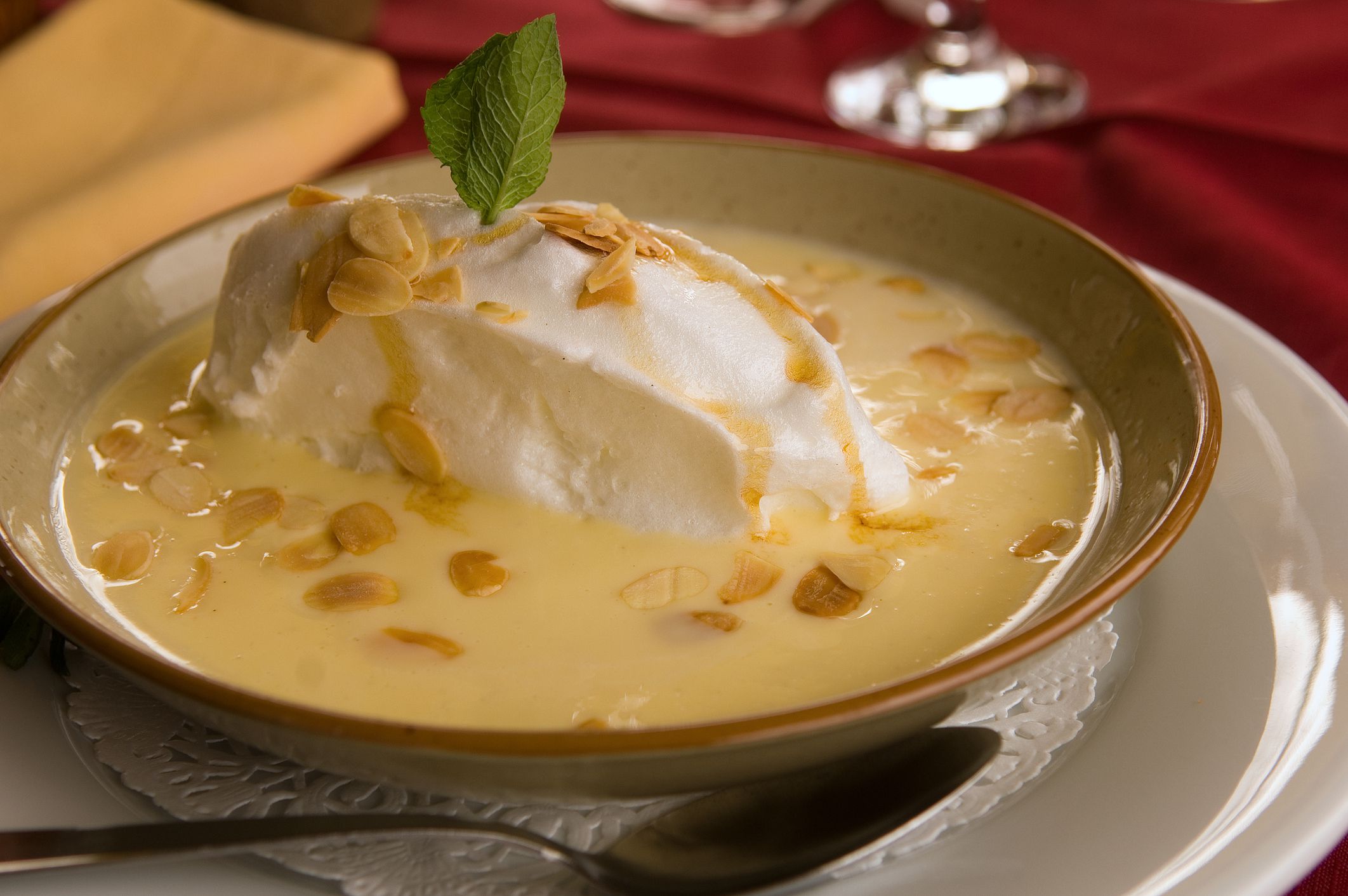 floating island dessert in a bowl