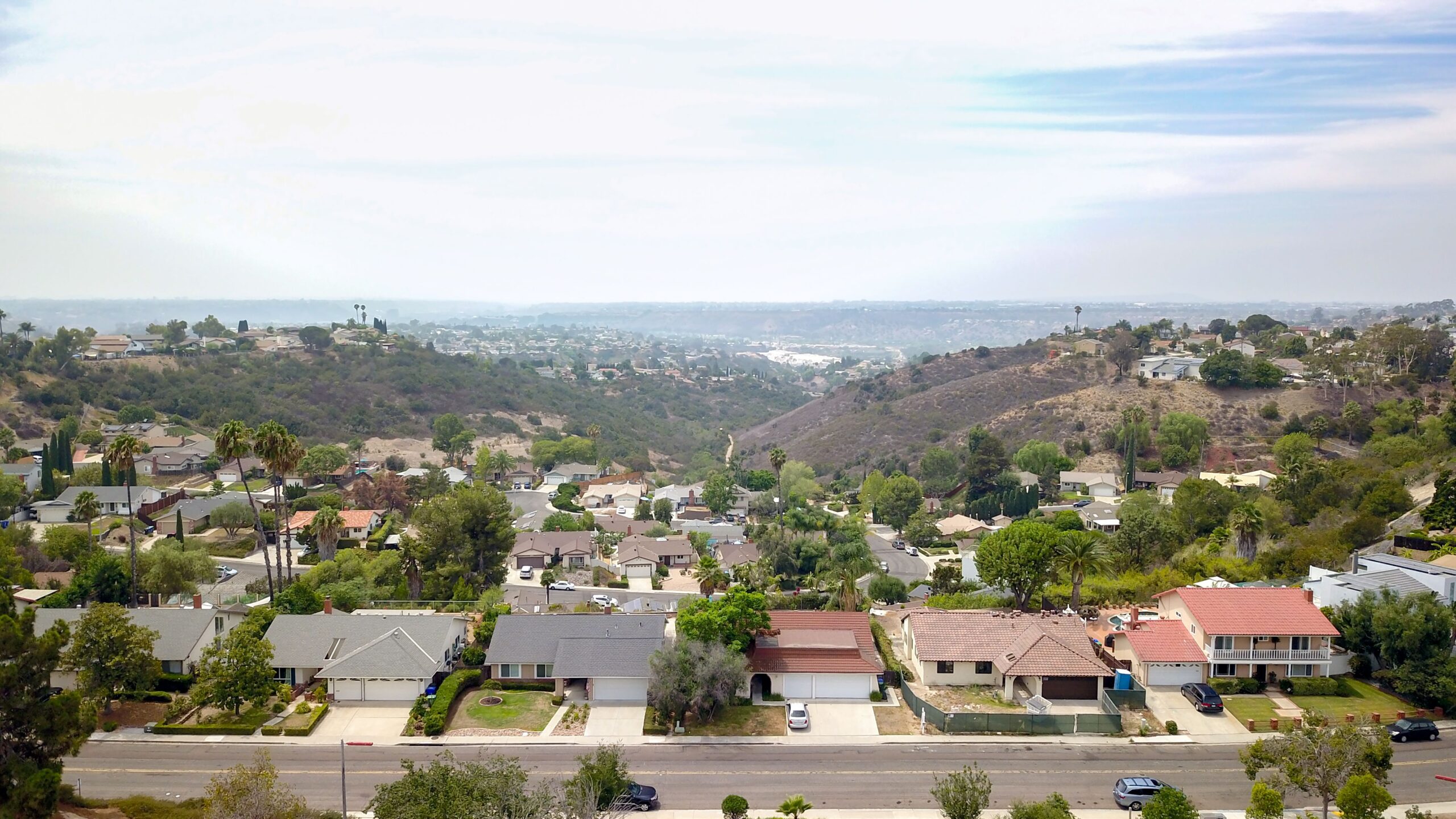 Aerial, drone photo of San Diego, California neighborhood