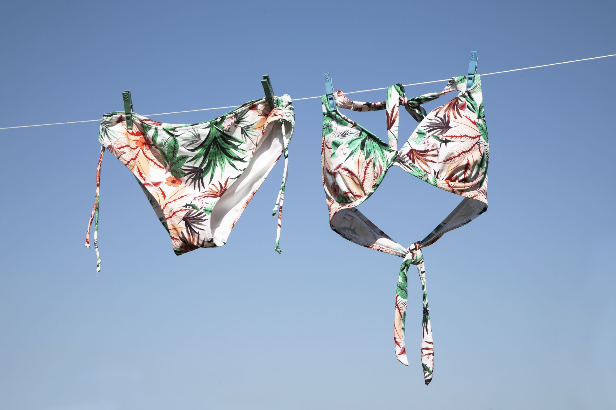 drying swimsuits outdoor in summer day