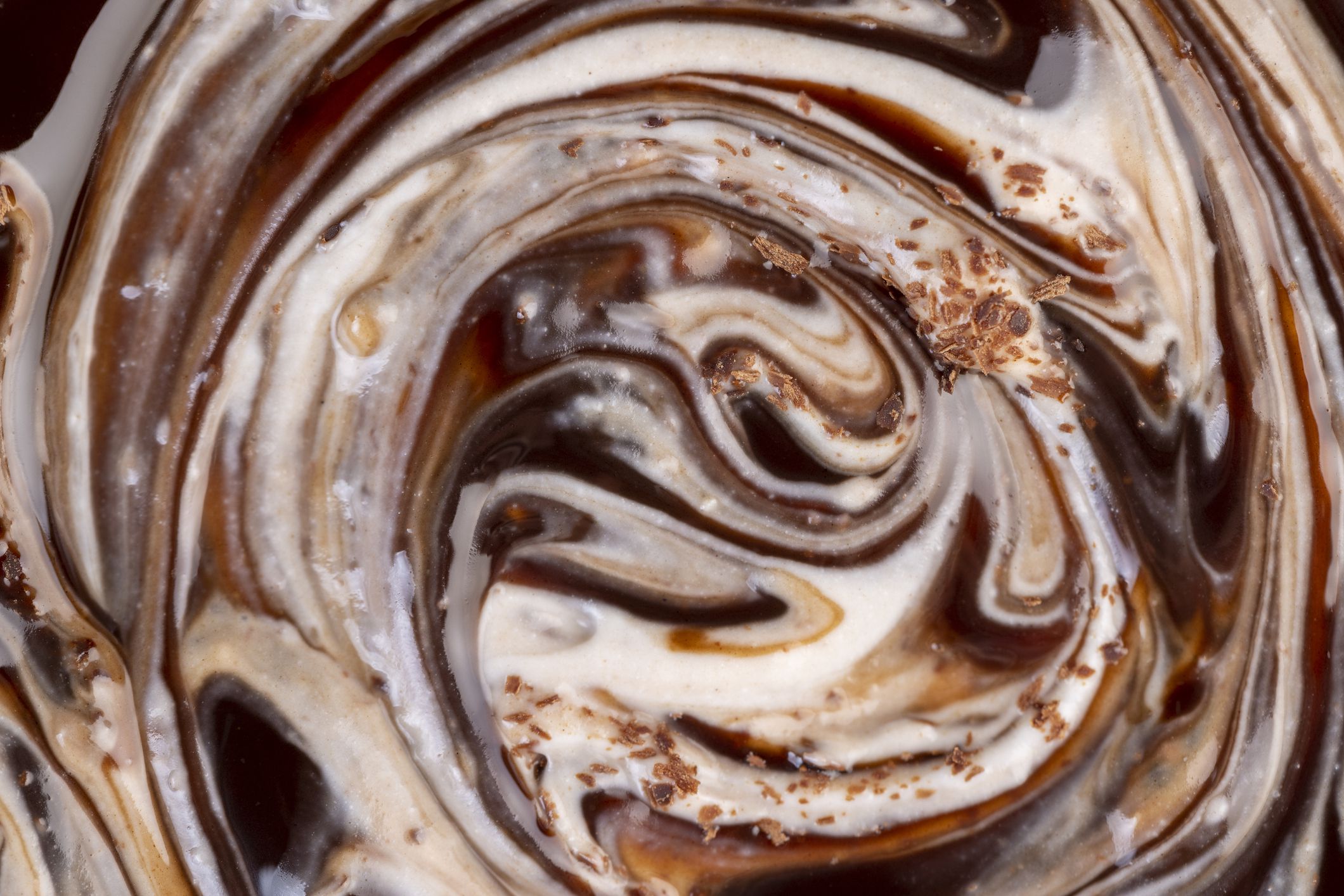 Fresh Yogurt with added chocolate for chocolate flavor, Sweet chocolate yogurt close-up