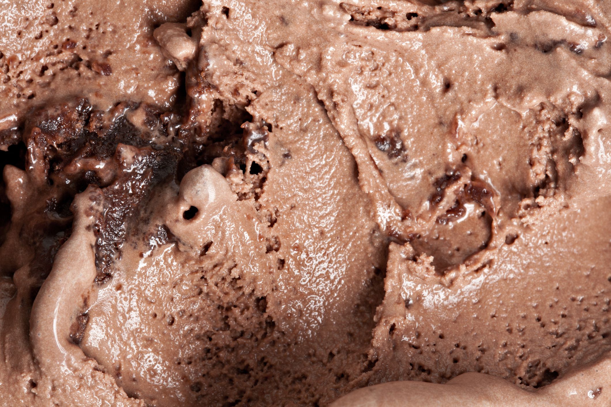 A macro shot of chocolate brownie ice cream