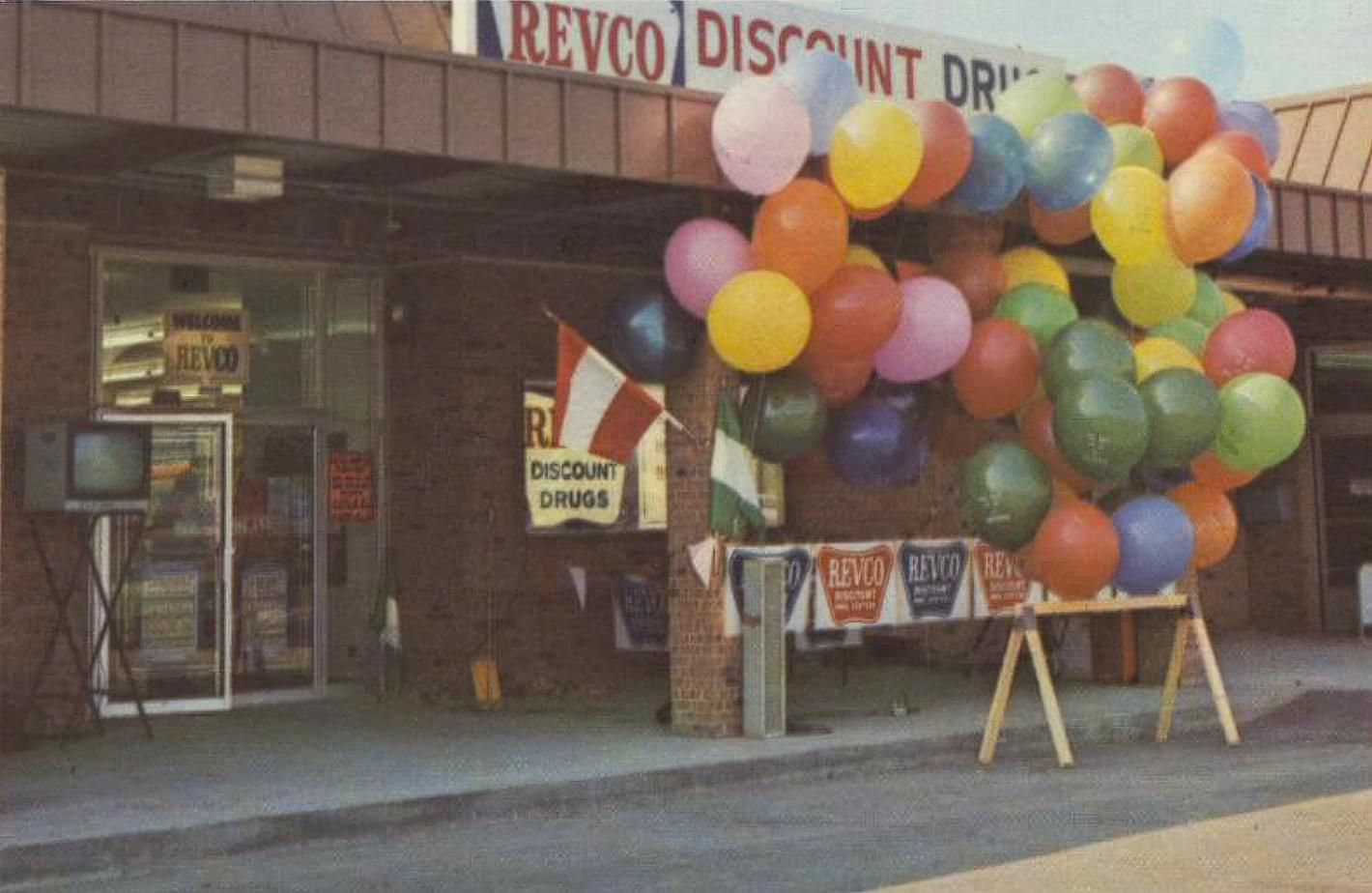 300 balloons for Revco’s 300th store, Southfield (Detroit area), MI, circa 1972. From their annual report. Photo courtesy of Pleasant Family Shopping on Facebook
