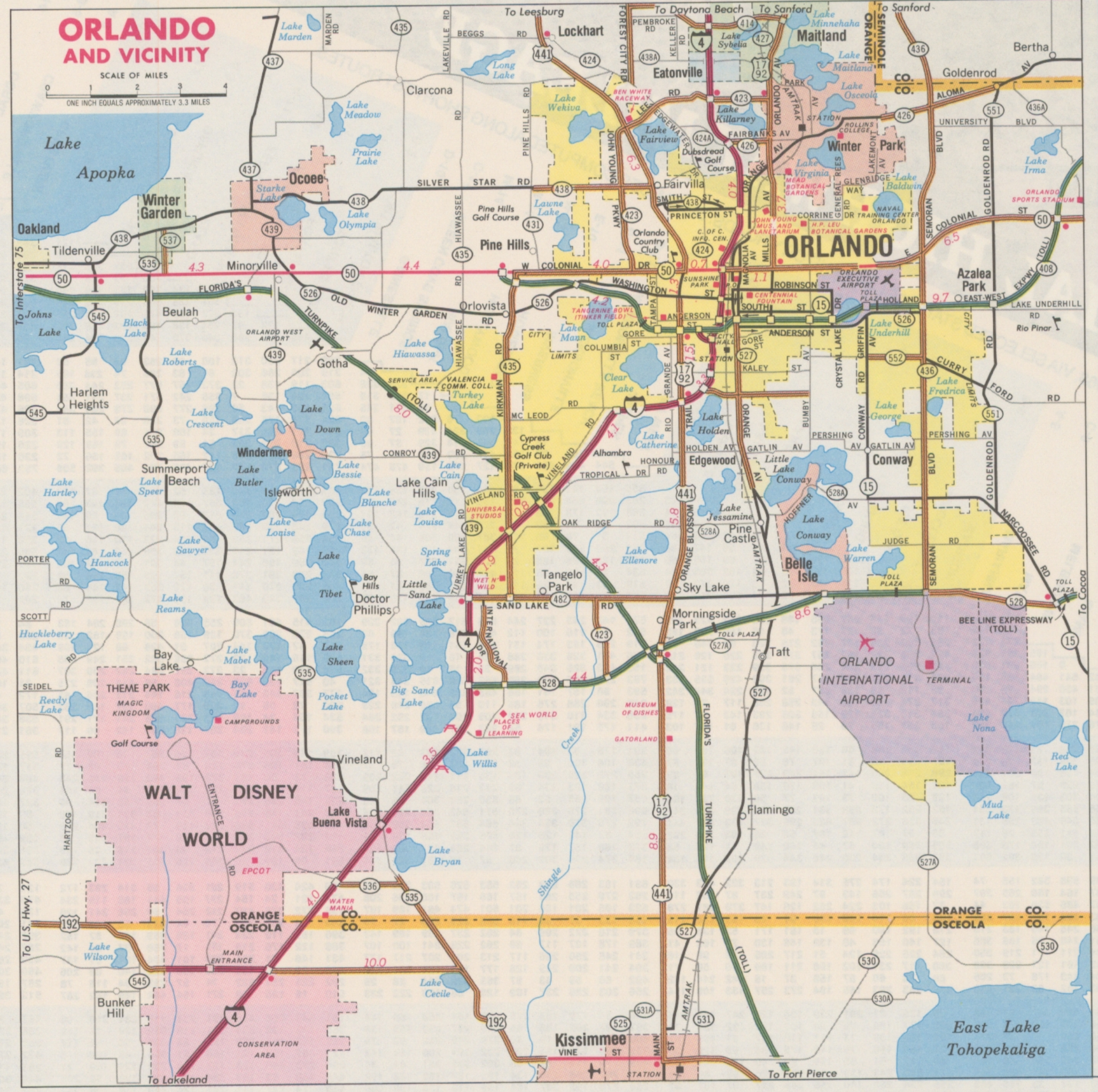 A map of Orlando, Florida from the late 1980s
