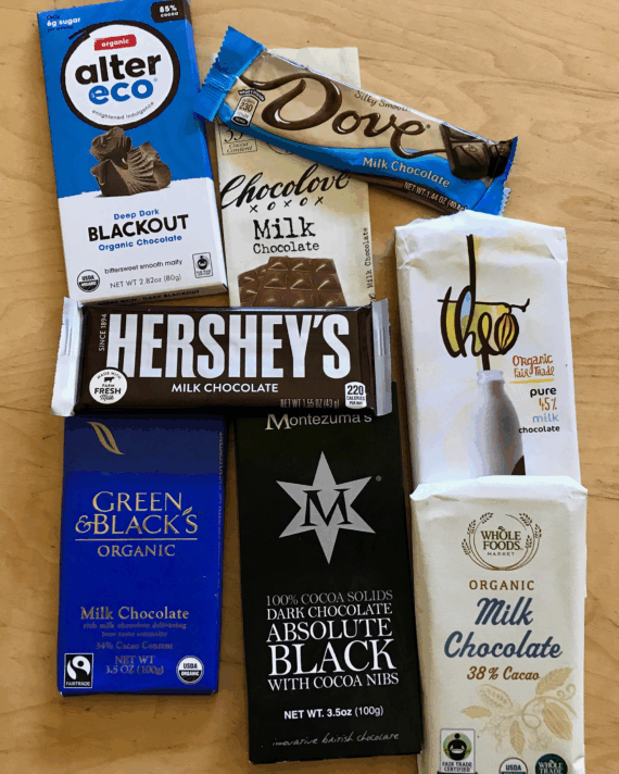 selection of chocolate bars tested