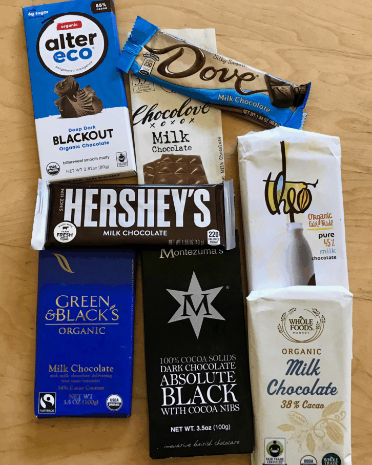 selection of chocolate bars tested