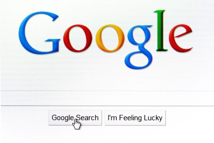 Google search page in the internet