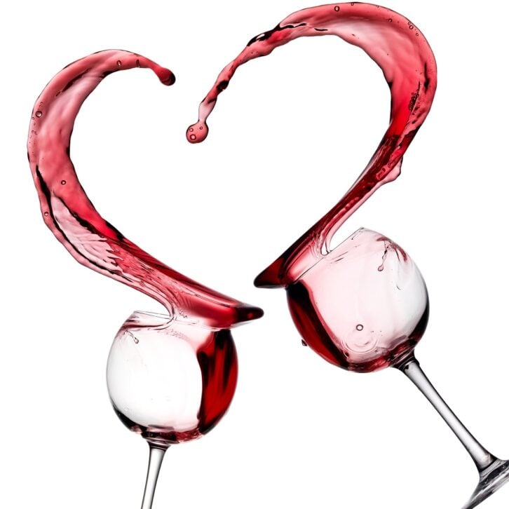 red wine heart splash