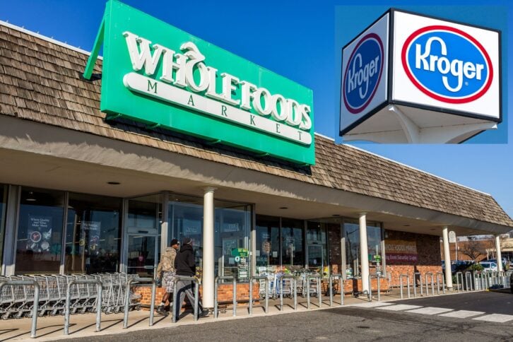 Whole Foods store and Kroger store sign