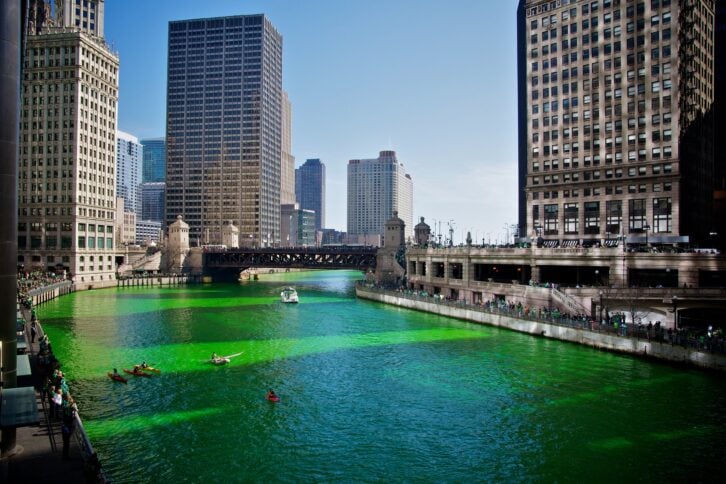 Green Chicago River for St. Patrick's Day in Chicago, Illinois