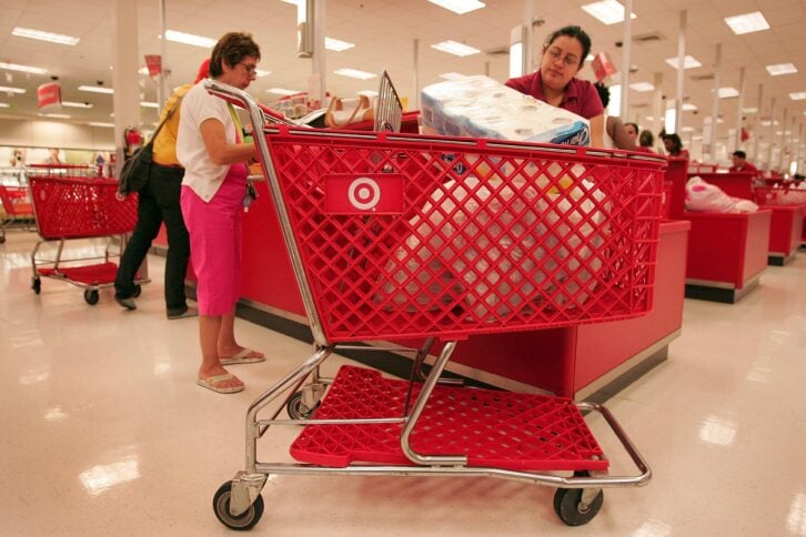 shoppers pay for their merchandise at a Target store