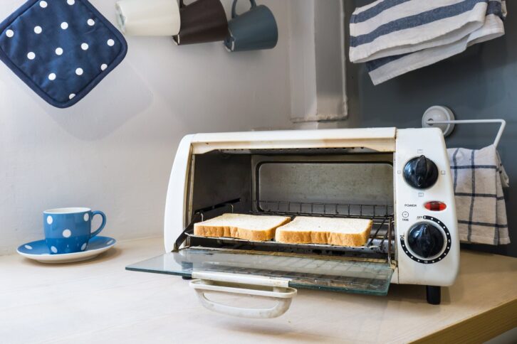 two pieces of toasts in the toaster oven