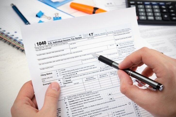 Person filling out their taxes