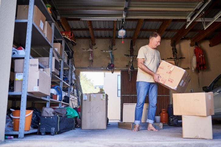 man clearing out the garage
