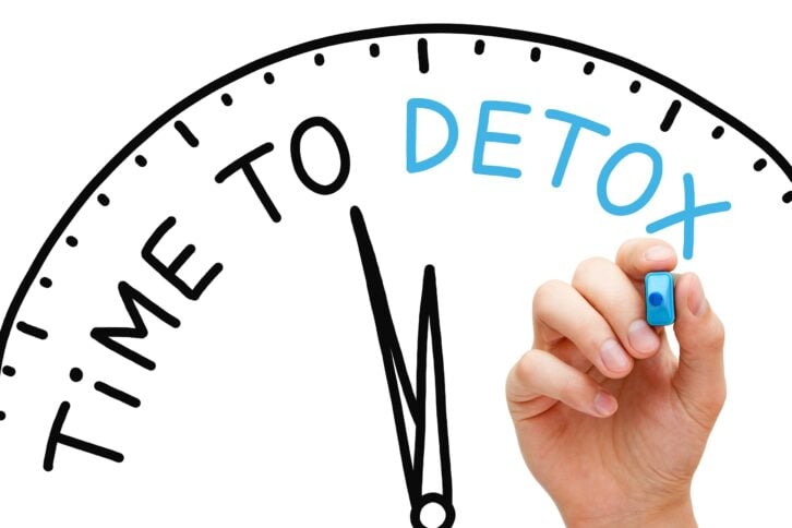 handwriting 'Time to Detox' concept with blue marker on transparent wipe board